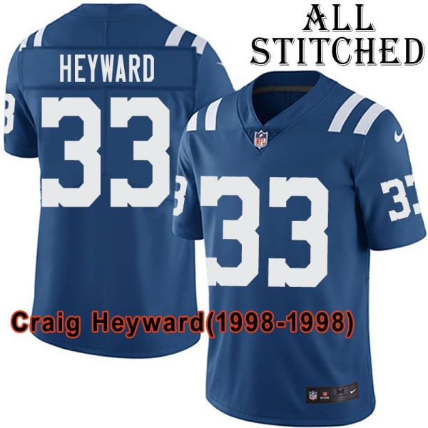 Blue Home Embroidered Craig Heyward Indianapolis Colts #33 Stitched Jersey