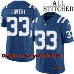 Blue Home Embroidered Dwight Lowery Indianapolis Colts #33 Stitched Jersey