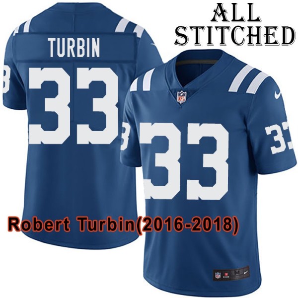 Blue Home Embroidered Robert Turbin Indianapolis Colts #33 Stitched Jersey