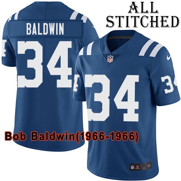 Blue Home Embroidered Bob Baldwin Indianapolis Colts #34 Stitched Jersey