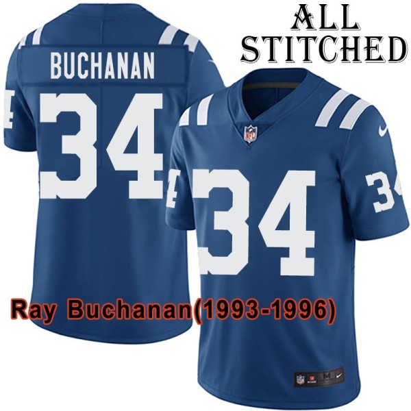 Blue Home Embroidered Ray Buchanan Indianapolis Colts #34 Stitched Jersey