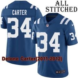 Blue Home Embroidered Delone Carter Indianapolis Colts #34 Stitched Jersey