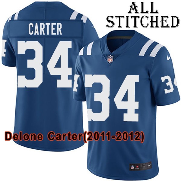 Blue Home Embroidered Delone Carter Indianapolis Colts #34 Stitched Jersey