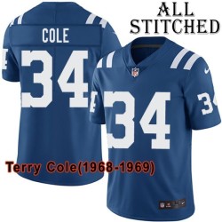 Blue Home Embroidered Terry Cole Indianapolis Colts #34 Stitched Jersey