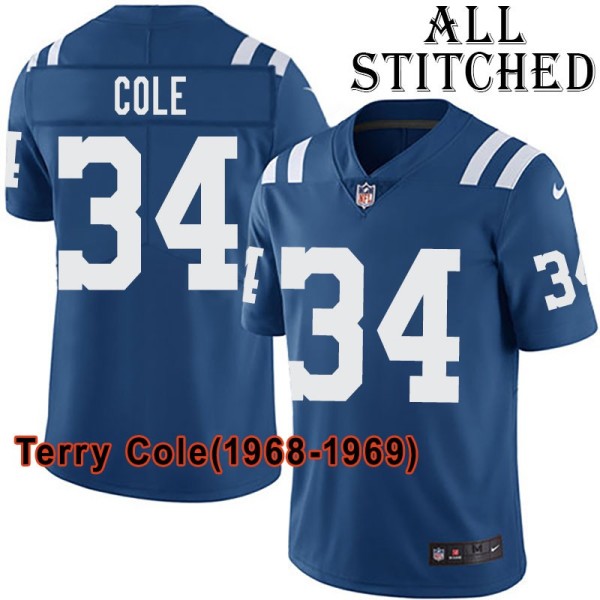 Blue Home Embroidered Terry Cole Indianapolis Colts #34 Stitched Jersey