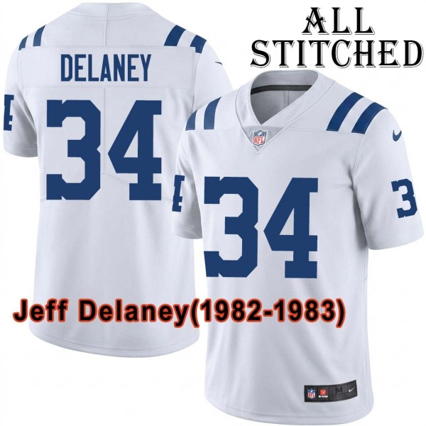 White Embroidered Jeff Delaney Indianapolis Colts #34 Stitched Jersey