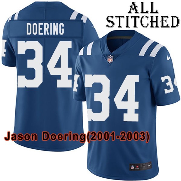 Blue Home Embroidered Jason Doering Indianapolis Colts #34 Stitched Jersey