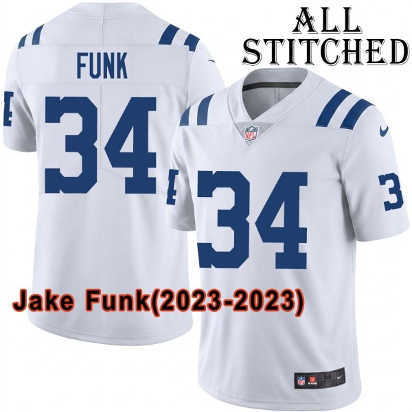 White Embroidered Jake Funk Indianapolis Colts #34 Stitched Jersey