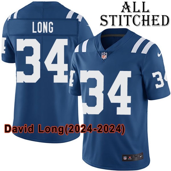 Blue Home Embroidered David Long Indianapolis Colts #34 Stitched Jersey