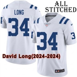 White Embroidered David Long Indianapolis Colts #34 Stitched Jersey