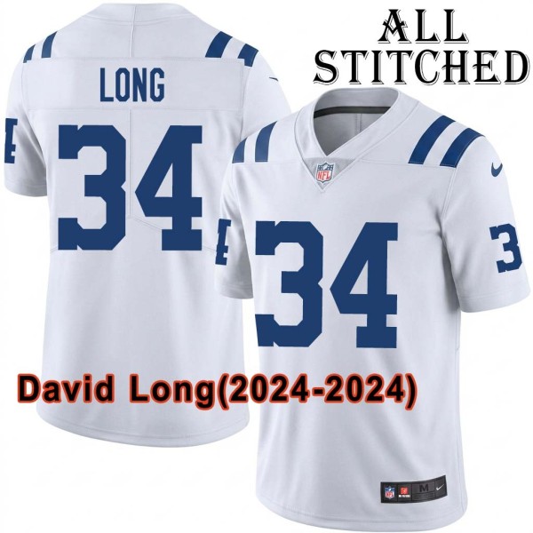 White Embroidered David Long Indianapolis Colts #34 Stitched Jersey