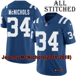 Blue Home Embroidered Jeremy McNichols Indianapolis Colts #34 Stitched Jersey