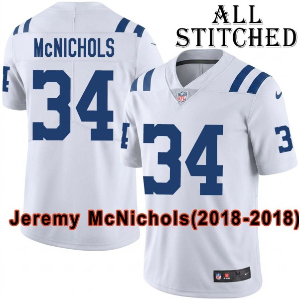 White Embroidered Jeremy McNichols Indianapolis Colts #34 Stitched Jersey