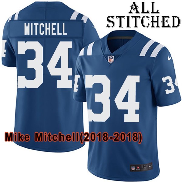Blue Home Embroidered Mike Mitchell Indianapolis Colts #34 Stitched Jersey