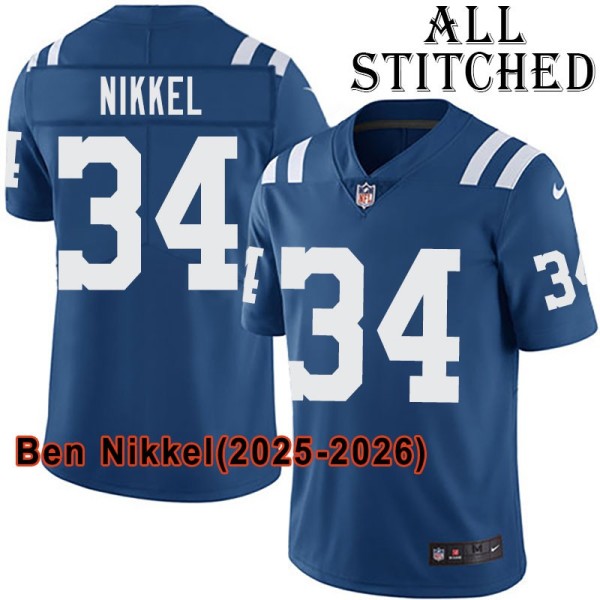 Blue Home Embroidered Ben Nikkel Indianapolis Colts #34 Stitched Jersey