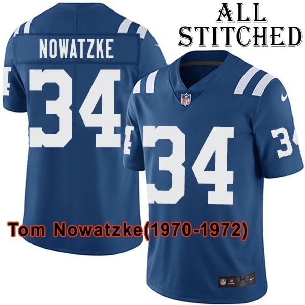 Blue Home Embroidered Tom Nowatzke Indianapolis Colts #34 Stitched Jersey
