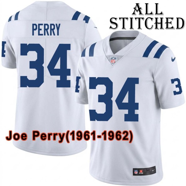 White Embroidered Joe Perry Indianapolis Colts #34 Stitched Jersey