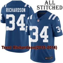 Blue Home Embroidered Trent Richardson Indianapolis Colts #34 Stitched Jersey