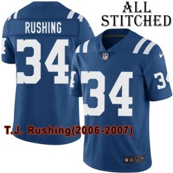 Blue Home Embroidered T.J. Rushing Indianapolis Colts #34 Stitched Jersey