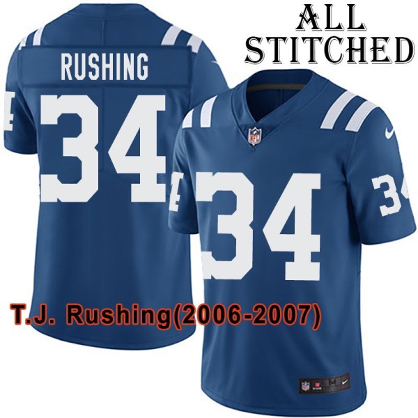 Blue Home Embroidered T.J. Rushing Indianapolis Colts #34 Stitched Jersey