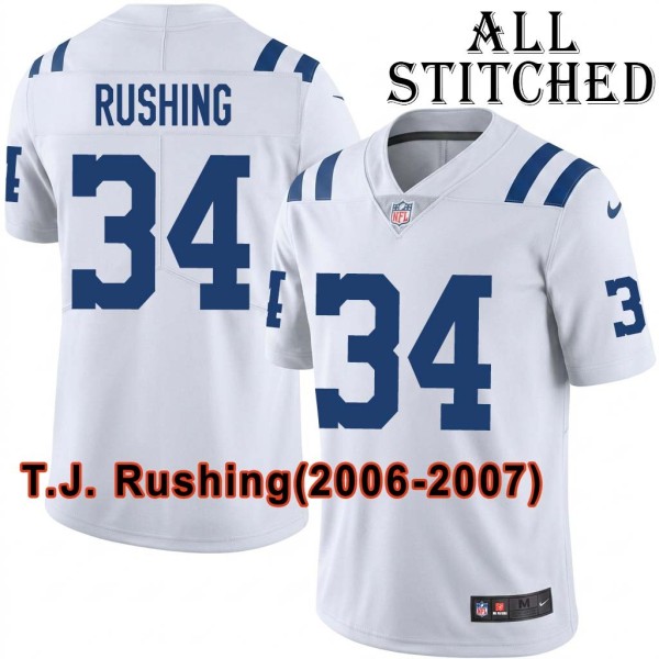 White Embroidered T.J. Rushing Indianapolis Colts #34 Stitched Jersey