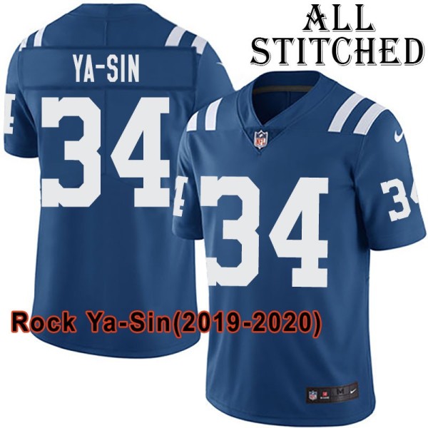 Blue Home Embroidered Rock Ya-Sin Indianapolis Colts #34 Stitched Jersey