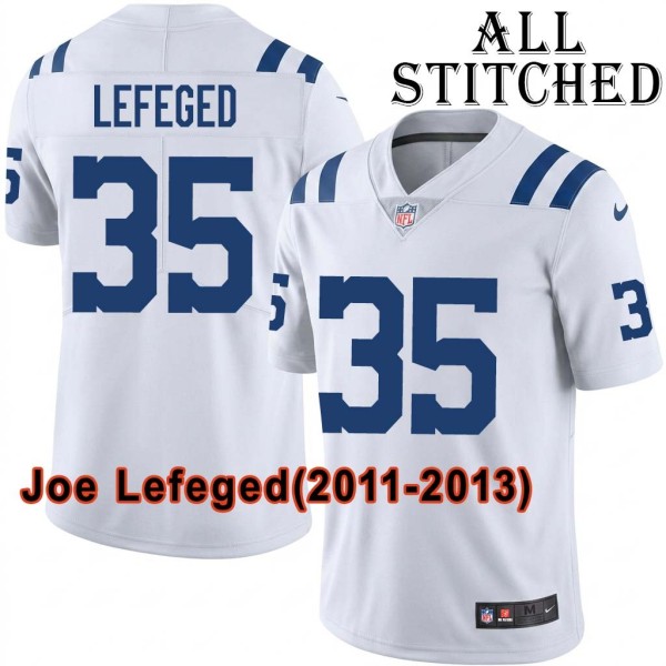 White Embroidered Joe Lefeged Indianapolis Colts #35 Stitched Jersey