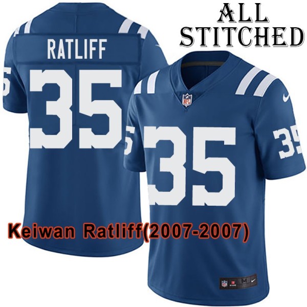 Blue Home Embroidered Keiwan Ratliff Indianapolis Colts #35 Stitched Jersey