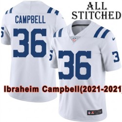 White Embroidered Ibraheim Campbell Indianapolis Colts #36 Stitched Jersey