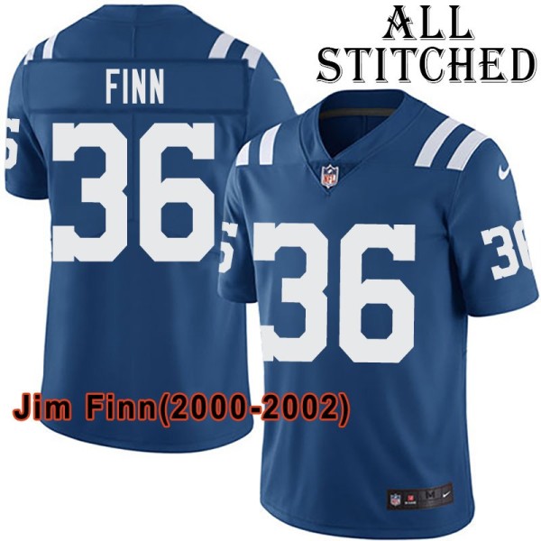 Blue Home Embroidered Jim Finn Indianapolis Colts #36 Stitched Jersey