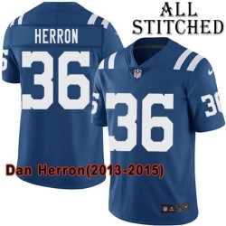 Blue Home Embroidered Dan Herron Indianapolis Colts #36 Stitched Jersey