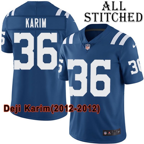 Blue Home Embroidered Deji Karim Indianapolis Colts #36 Stitched Jersey