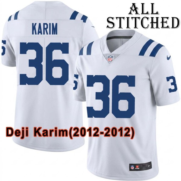 White Embroidered Deji Karim Indianapolis Colts #36 Stitched Jersey