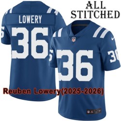 Blue Home Embroidered Reuben Lowery Indianapolis Colts #36 Stitched Jersey