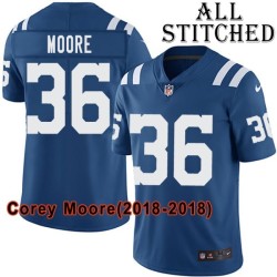 Blue Home Embroidered Corey Moore Indianapolis Colts #36 Stitched Jersey