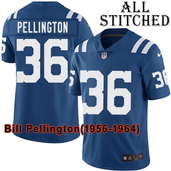 Blue Home Embroidered Bill Pellington Indianapolis Colts #36 Stitched Jersey