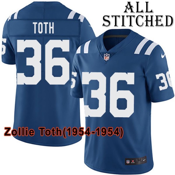 Blue Home Embroidered Zollie Toth Indianapolis Colts #36 Stitched Jersey