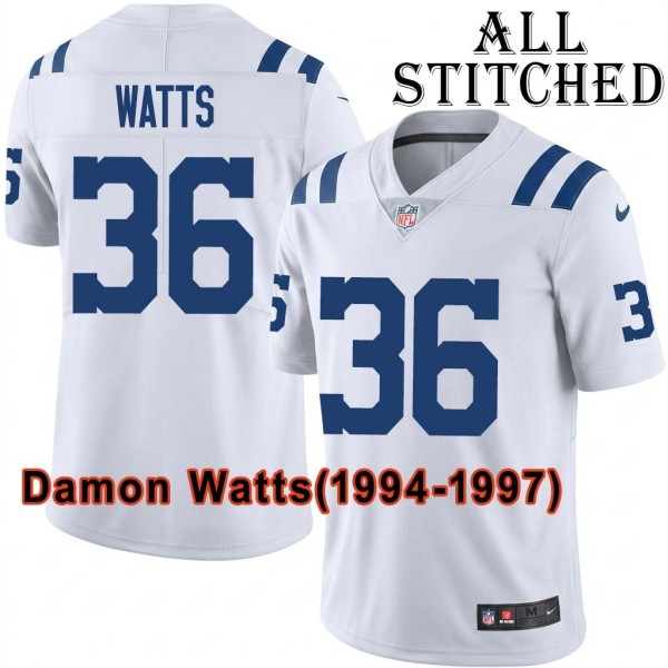 White Embroidered Damon Watts Indianapolis Colts #36 Stitched Jersey