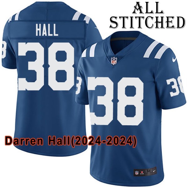 Blue Home Embroidered Darren Hall Indianapolis Colts #38 Stitched Jersey