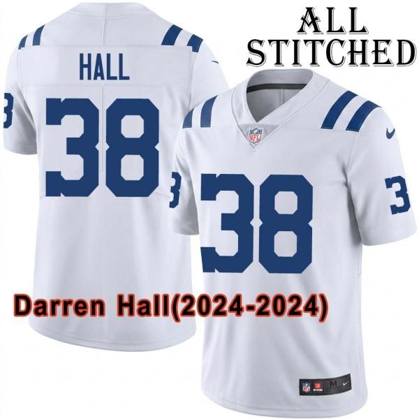 White Embroidered Darren Hall Indianapolis Colts #38 Stitched Jersey