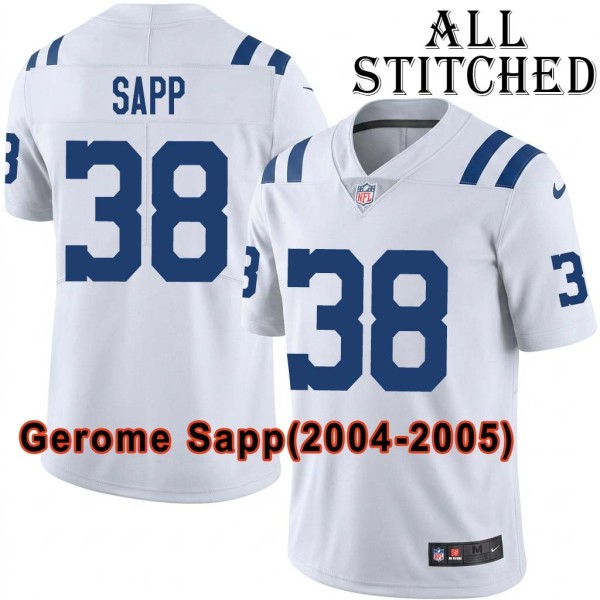 White Embroidered Gerome Sapp Indianapolis Colts #38 Stitched Jersey