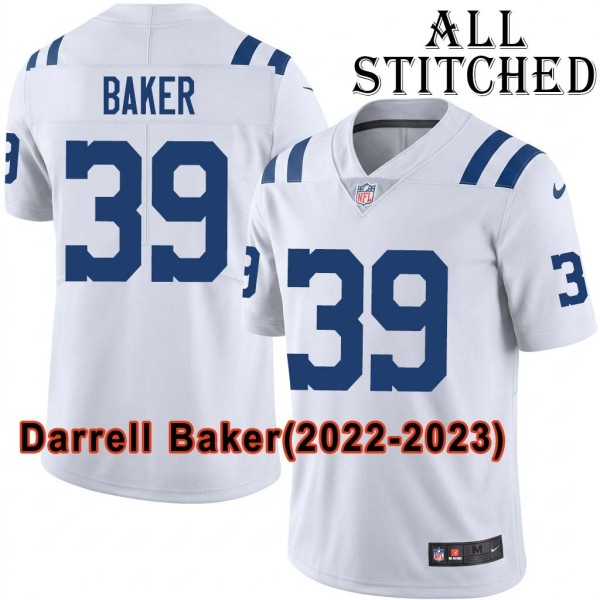 White Embroidered Darrell Baker Indianapolis Colts #39 Stitched Jersey