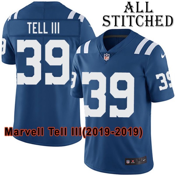 Blue Home Embroidered Marvell Tell III Indianapolis Colts #39 Stitched Jersey