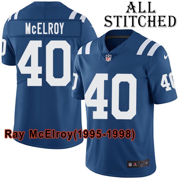Blue Home Embroidered Ray McElroy Indianapolis Colts #40 Stitched Jersey