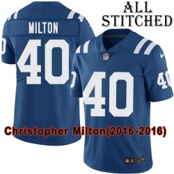 Blue Home Embroidered Christopher Milton Indianapolis Colts #40 Stitched Jersey