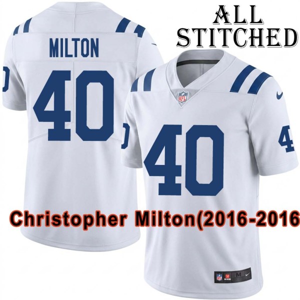 White Embroidered Christopher Milton Indianapolis Colts #40 Stitched Jersey