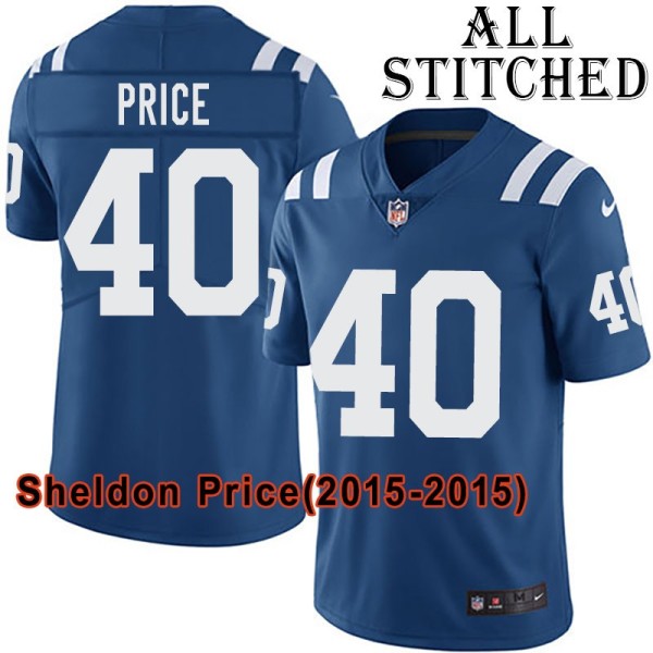 Blue Home Embroidered Sheldon Price Indianapolis Colts #40 Stitched Jersey