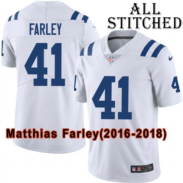 White Embroidered Matthias Farley Indianapolis Colts #41 Stitched Jersey