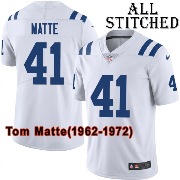 White Embroidered Tom Matte Indianapolis Colts #41 Stitched Jersey
