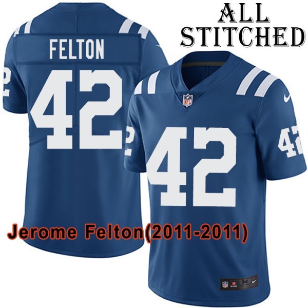 Blue Home Embroidered Jerome Felton Indianapolis Colts #42 Stitched Jersey